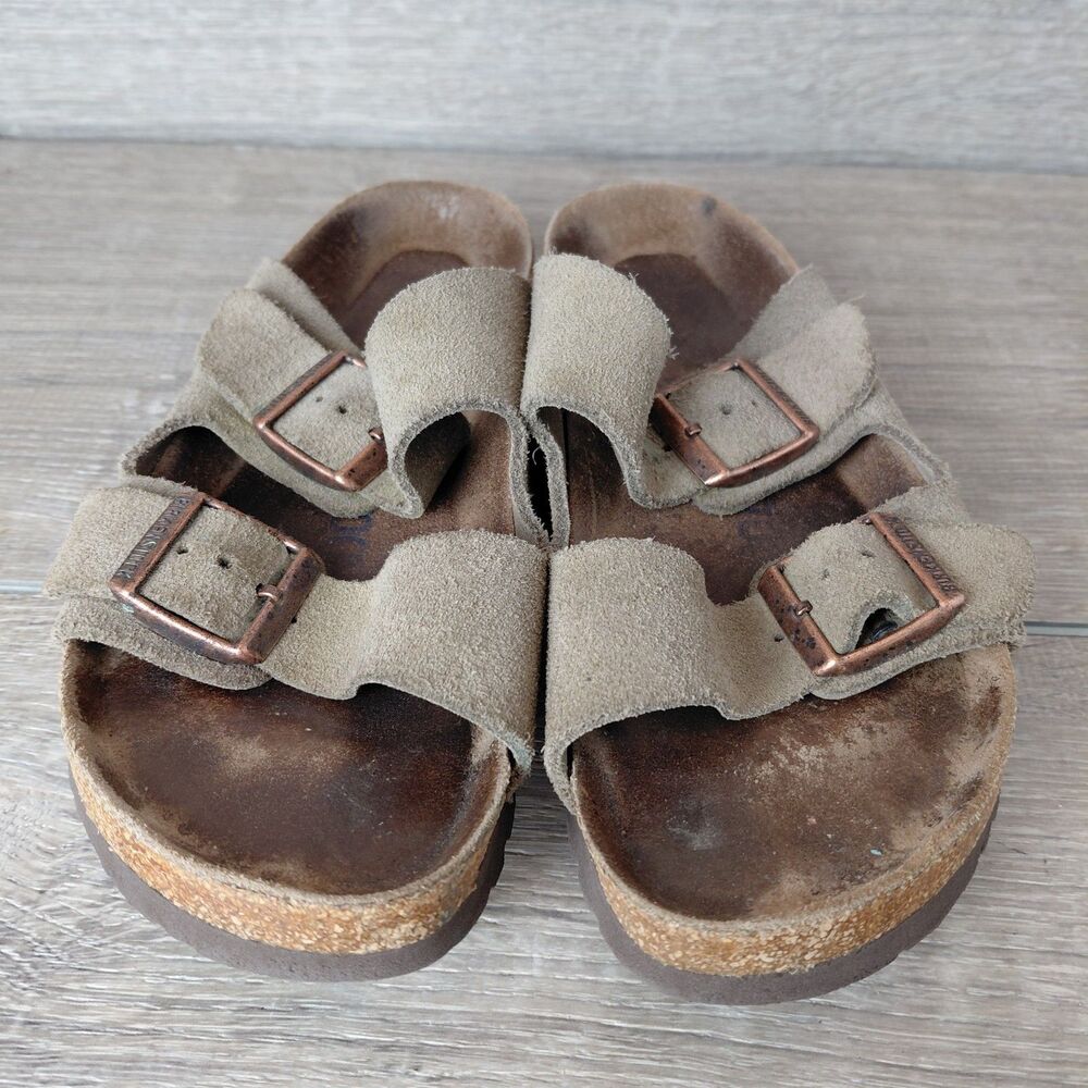 Birkenstock Arizona Sandals Women Size 35 US 4.5 Brown Suede Soft Footbed Slide - Picture 2 of 11